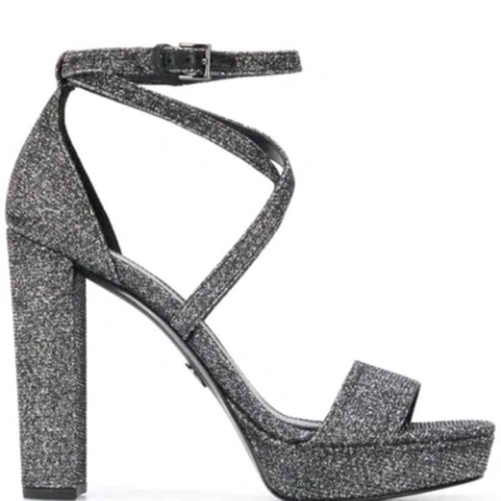 Michael Kors Charlize Glitter Strappy Platform Sandal Women Black/Silver